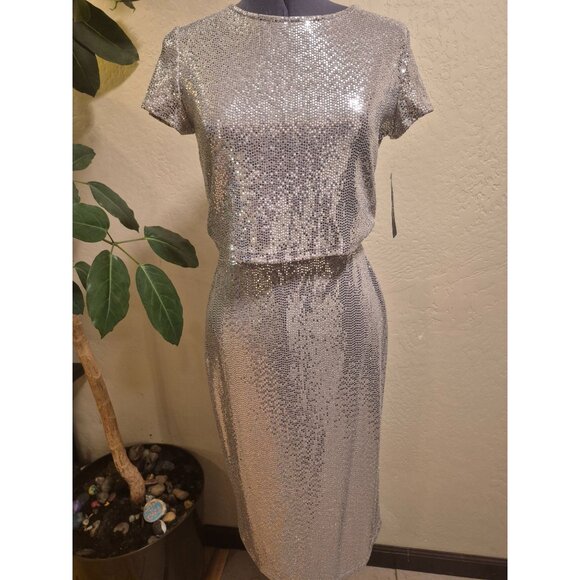 Bebe Silver Sequin Two-Piece Dress Set M - Picture 1 of 8